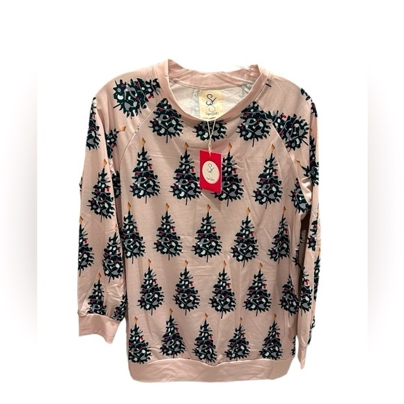 Sugar Stitch Boutique Women’s Christmas Tree Sweatshirt Tan Pink Size Small New - Picture 1 of 4